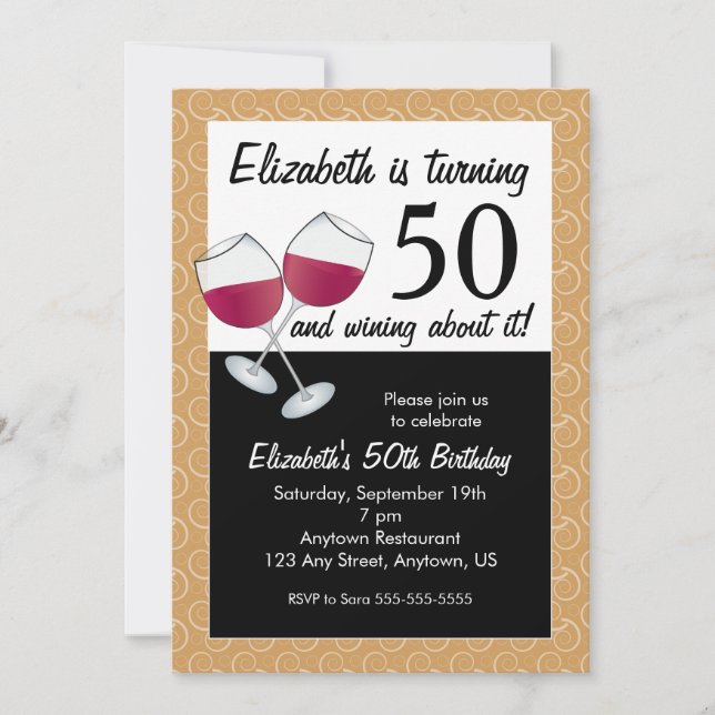 Invitation Gagner À 50 Ans, Fête Du Vin Rouge (Devant)