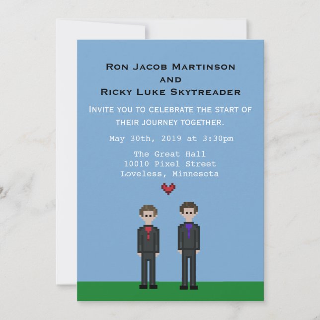 invitation gai de marié de Gamer du pixel 8bit et (Devant)