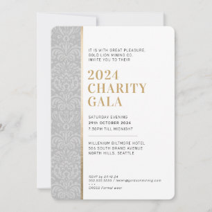 Invitation GALA BALL simple élégant damask gris or