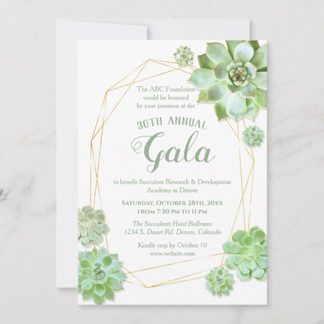 Invitation Gala de charité des succulents de cadre géométriqu (Devant)