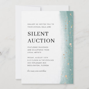 Invitation Gala de coup de pinceau vert élégant et enchères s