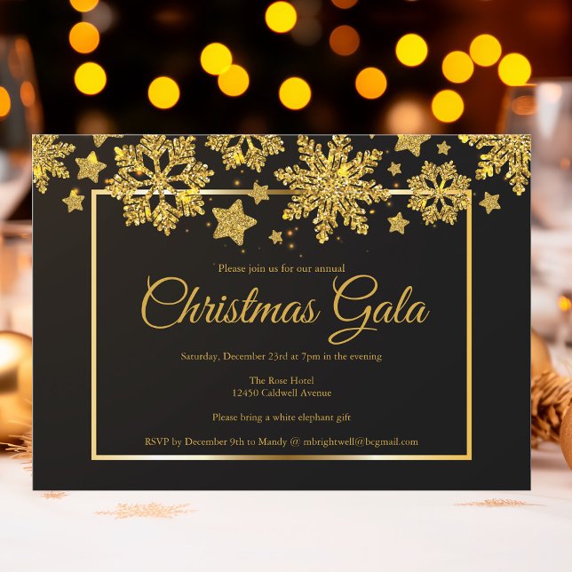 Invitation Gala de Noël d'entreprise Chic Black Gold Snowflak (Créateur téléchargé)