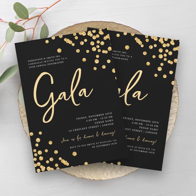 Invitation Gala d'entreprise officiel Parties scintillant d'o (Formal Corporate Gala Gold Glitter Confetti Black Invitation)