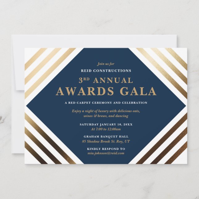 Invitation Gala des Business Awards Elegant Gold & Navy (Devant)