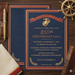 Invitation Gala élégant Navy et Or pour le 250e anniversaire
