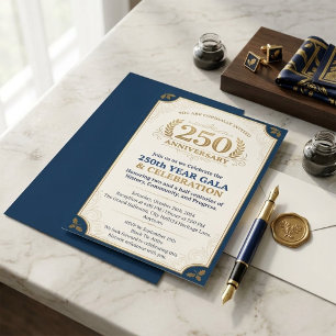 Invitation Gala élégant Navy & Or 250e anniversaire