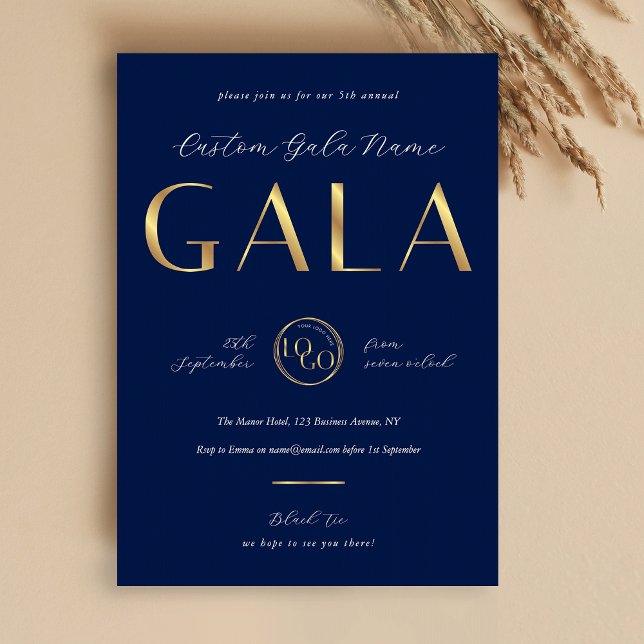 Invitation Gala Night Navy & Gold Logo Business Fundraiser (Créateur téléchargé)