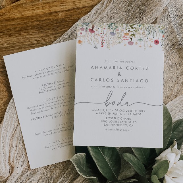 Invitation Galant Wildflower Spanish Front & Back Wedding (Créateur téléchargé)