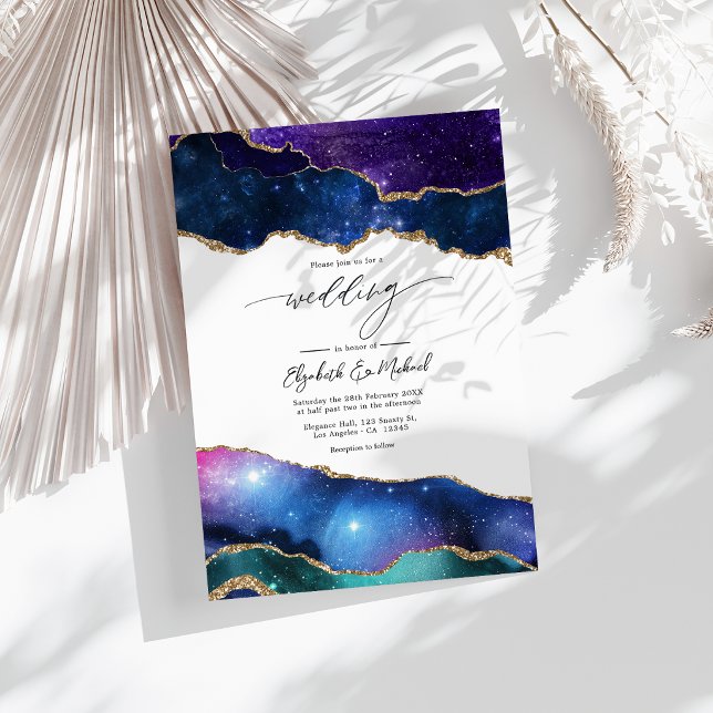 Invitation Galaxie Agate Faux Paillettes Luxe Céleste Mariage (Galaxy Agate Faux Glitter Celestial Luxury Wedding Invitation)