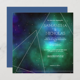 Invitation Galaxie bleue céleste verte Mariage Abstrait