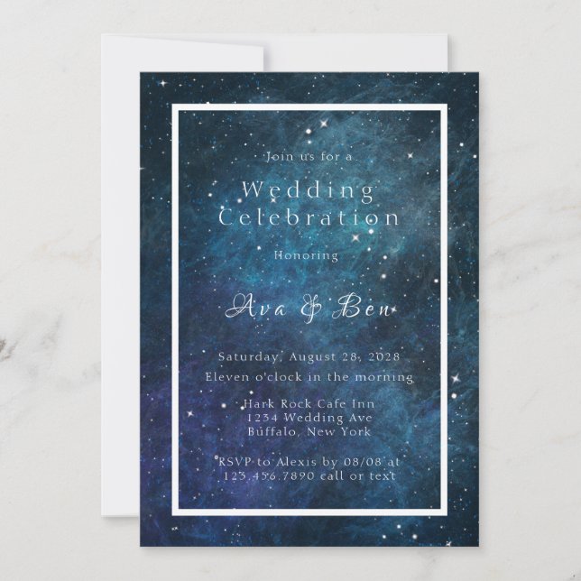 Invitation Galaxie bleue et violette Mariage spatial (Devant)