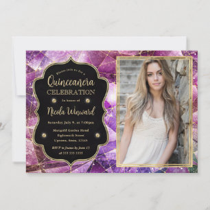 Invitation Galaxie Cristal Rose Minuit Photo de Quinceanera