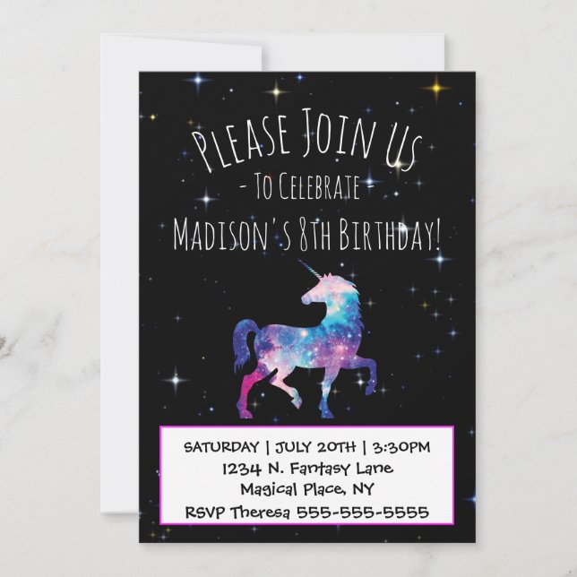 Invitation Galaxie de licorne magique Anniversaire (Devant)