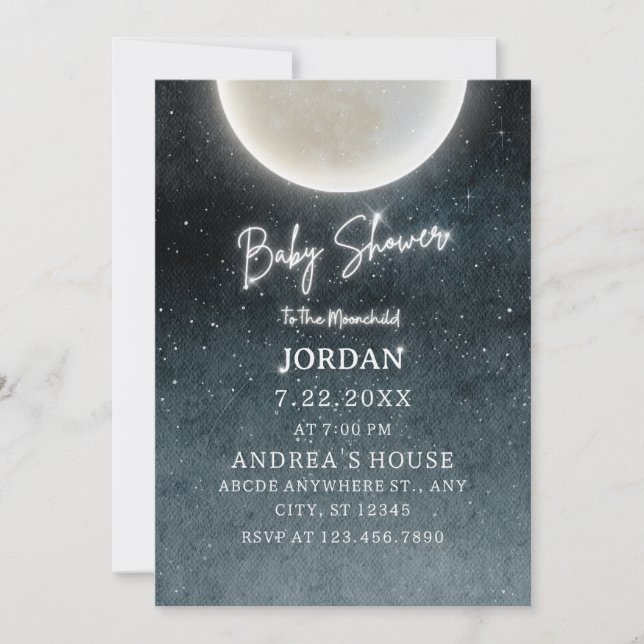Invitation Galaxie de lune Douche pour bébé (Devant)