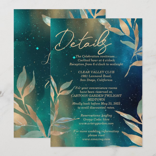 Invitation galaxie de nébuleuse verte ciel nocturne feuille d (Devant / Derrière)