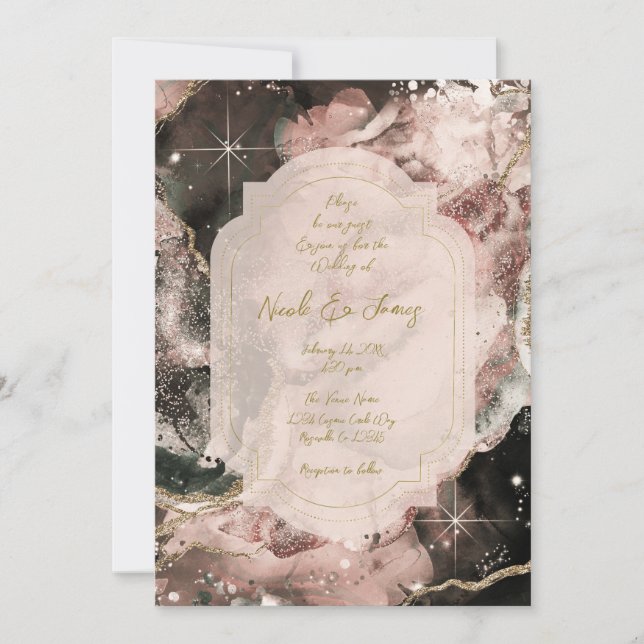 Invitation Galaxie Rose Fumée Aquarelle Mariage Céleste (Devant)