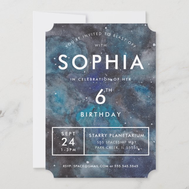 Invitation Galaxie spatiale en Blue Anniversaire (Devant)