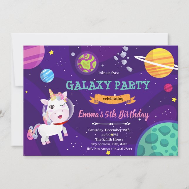 Invitation galaxie spatiale licorne (Devant)