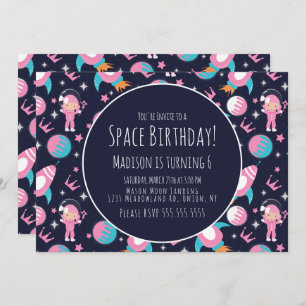 Invitation Galaxie spatiale Princesse Rose Astronaut Annivers