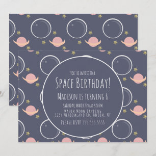 Invitation Galaxie spatiale rose Lune Anniversaire en feuille