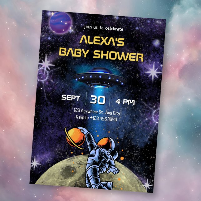 Invitation Galaxy Astronaut moon baby shower (Créateur téléchargé)