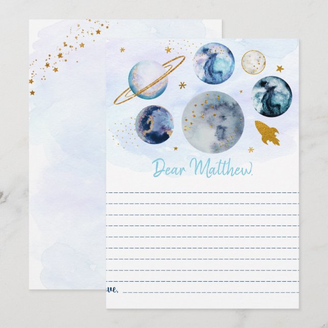 Invitation Galaxy Blue Gold Space Anniversaire Heure Capsule  (Devant / Derrière)