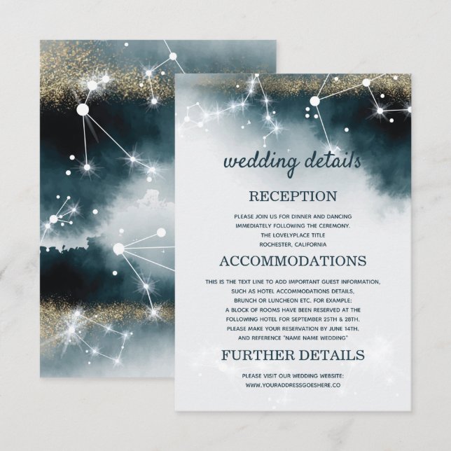Invitation Galaxy Blue Mariage Détails Hébergements (Devant / Derrière)
