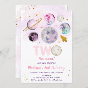 Invitation Galaxy Deux La Lune Rose Or l'espace extra-atmosph