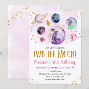 Invitation Galaxy Deux La Lune Rose Or l'espace extra-atmosph