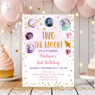 Invitation Galaxy Deux La Lune Rose Or l'espace extra-atmosph
