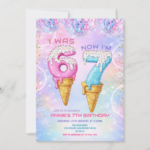 Invitation Galaxy Glitter Disco Ball 7 Anniversaire Glace 