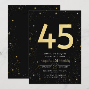 Invitation Galaxy Modern Black and Gold 45e fête d'anniversai