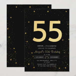 Invitation Galaxy Modern Black and Gold 55e fête d'anniversai