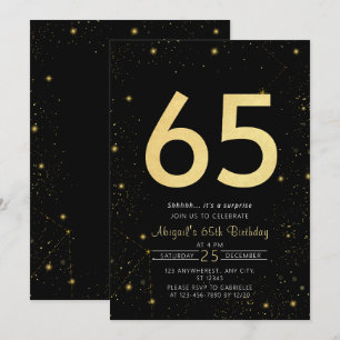 Invitation Galaxy Modern Black and Gold 65e fête d'anniversai