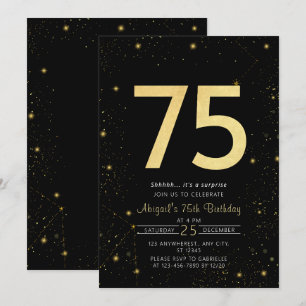 Invitation Galaxy Modern Black and Gold 75e fête d'anniversai