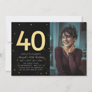 Invitation Galaxy moderne photo Black Gold 40e anniversaire f