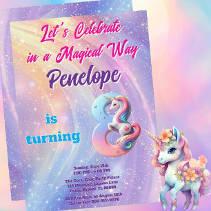 Invitation Galaxy Pastel Unicorn 8e anniversaire fille magiqu