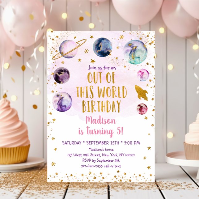 Invitation Galaxy Pink Gold de cet anniversaire mondial (Créateur téléchargé)