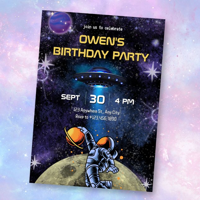 Invitation Galaxy Planet Astronaut moon birthday (Créateur téléchargé)