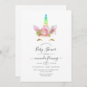 Invitation Galaxy Rainbow Floral Unicorn Baby shower