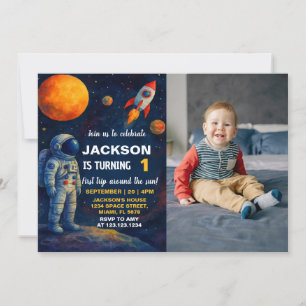 Invitation Galaxy Rocket Party avec photo
