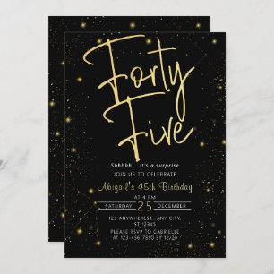 Invitation Galaxy Script Black and Gold 45e fête d'anniversai