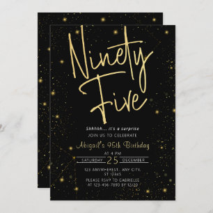 Invitation Galaxy Script Black and Gold 95e fête d'anniversai