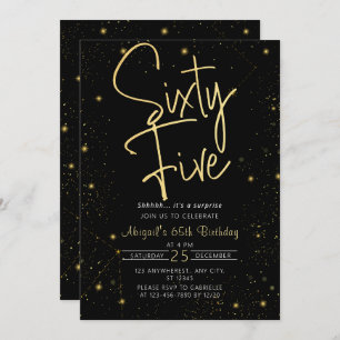 Invitation Galaxy Script Noir et Or 65e fête d'anniversaire