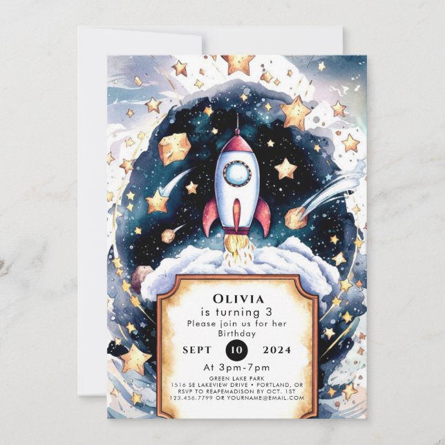 Invitation Galaxy Simple Rocket Anniversaire (Devant)