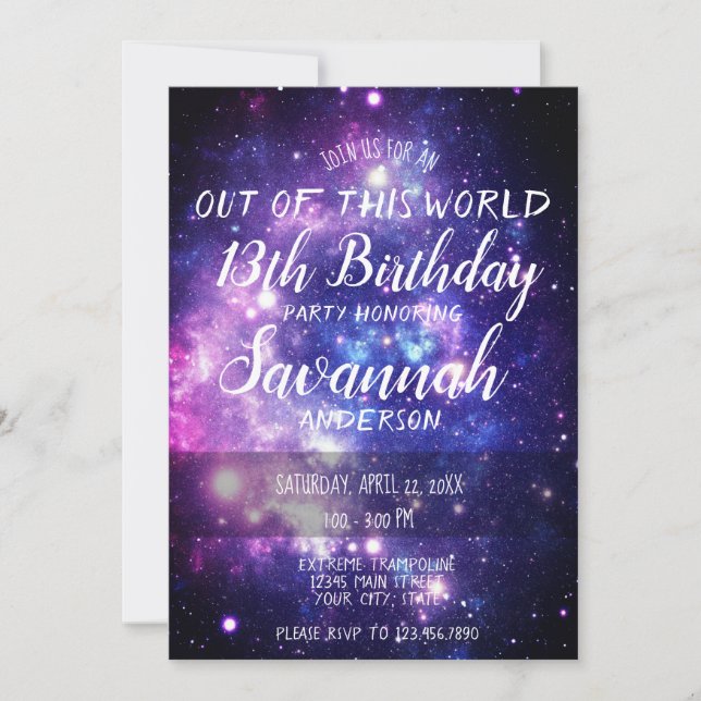 Invitation Galaxy sort de ce monde de l'espace Anniversaire (Devant)