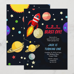 Invitation Galaxy Space Blast off Anniversaire