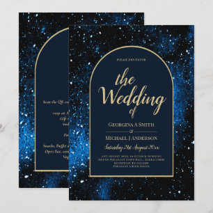 Invitation Galaxy Starry Night Marine Blue Gold Mariage
