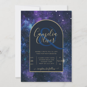Invitation Galaxy Starry Night Marine Blue Gold Mariage