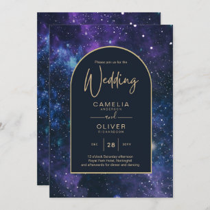 Invitation Galaxy Starry Nuit violet bleu Mariage or
